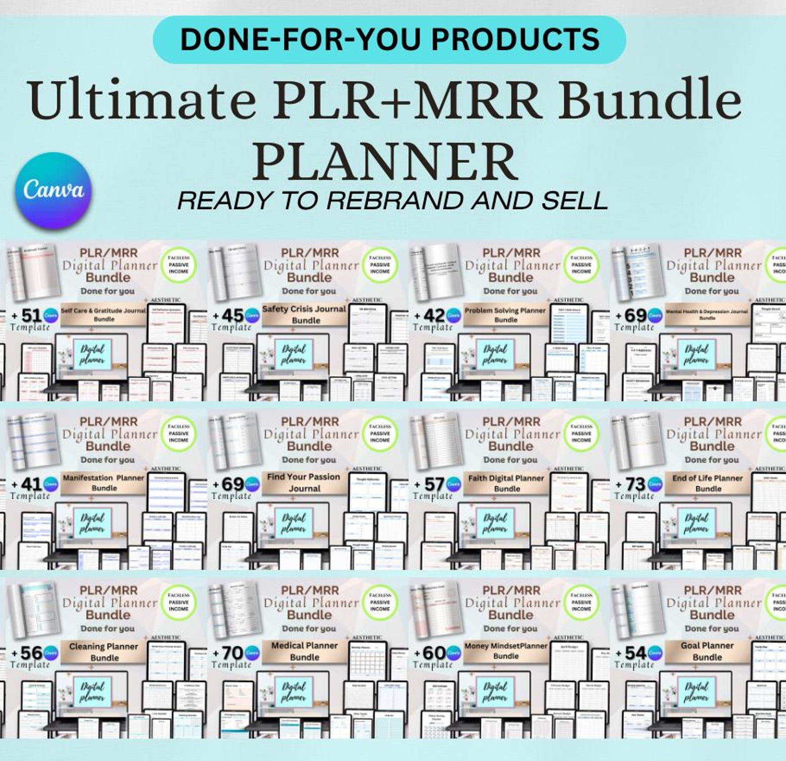 1000+ Pages PLR Canva Template Bundle, Canva PLR Templates, Planners
