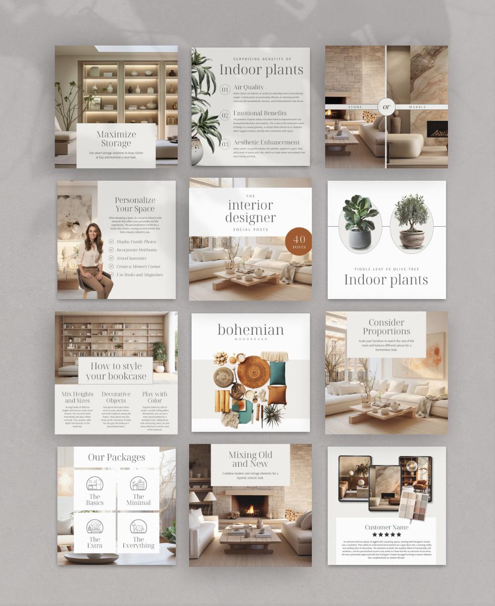 Interior Design Instagram Posts Templates, Editable Canva Creatives ...