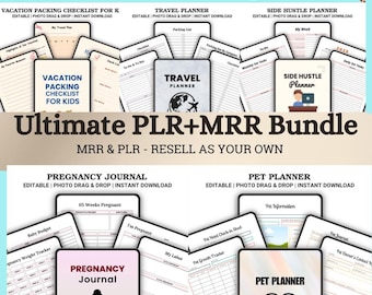 1000+ Pages PLR Canva Template Bundle, Canva PLR Templates, Planners, Journals, Printable, Master Resell Rights, PLR Products.