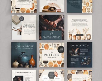 Lot de modèles de publications Instagram The Potters, créations canva modifiables, créations pour réseaux sociaux, lot de gestionnaires de réseaux sociaux
