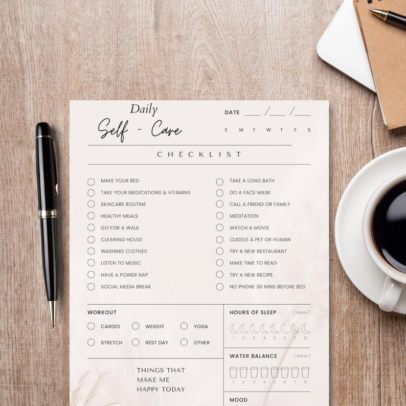 Daily Self-care Checklist, Printable and Digital Planner, Daily ...