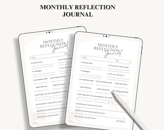 Minimalist Monthly Reflection Journal | Printable | Digital PDF | Simple Monthly Planner | Self-Reflection & Goal Setting | Digital Download