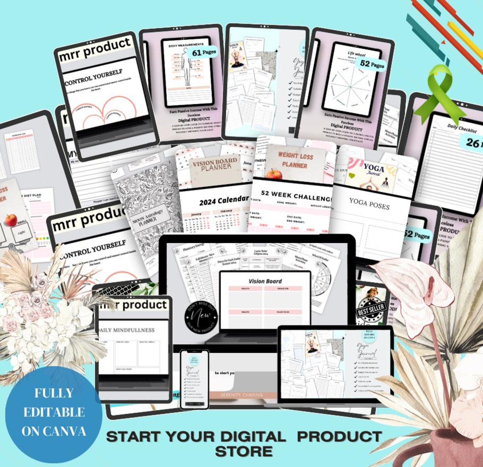 1000+ Pages PLR Canva Template Bundle, Canva PLR Templates, Planners