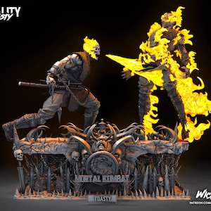 Puede incluir: Una figura impresa en 3D del personaje de Mortal Kombat, 'Toasty', en su forma de fatalidad de fuego. La figura est&aacute; en una pose de acci&oacute;n din&aacute;mica, con llamas envolviendo su cuerpo. La base de la figura presenta el logotipo de Mortal Kombat y la palabra 'Toasty'.