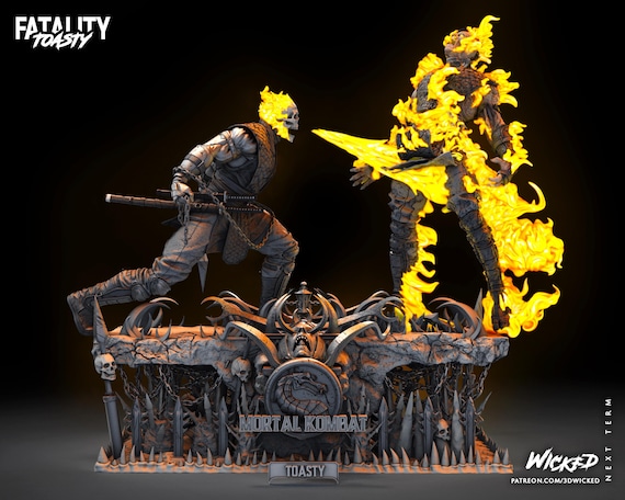 Mortal Kombat Scorpion Toasty Fatality  Diorama Wicked3d resin 3dprint Marvel figure, miniature unpainted