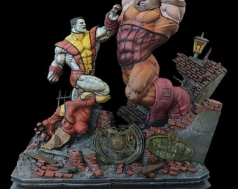 Juggernaut vs Colossus Diorama Painted scale 1/12, Wicked3d resin 3dprint Marvel figure