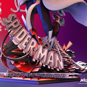 May include: A 1/6 scale resin and FDM Spider-Man statue. The statue features the Spider-Man logo and the text "#ACROSSTHESPIDERVERSE". The figure is posed dynamically against a purple and red gradient background.