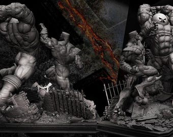 Juggernaut vs Colossus Diorama Wicked3d resin 3dprint Marvel figure, miniature unpainted