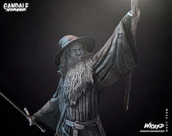 Estátua de Gandalf, Senhor dos Anéis, Wicked3d, figura impressa em 3D em resina, miniatura sem pintura