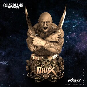 Drax Bust Guardians of The Galaxy Wicked3d żywica 3dprint figurka Marvela, miniatura niepomalowana