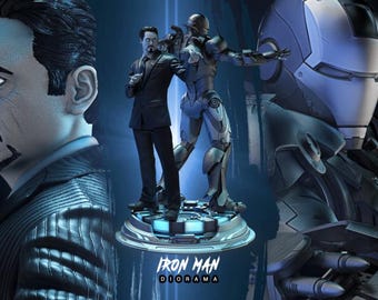 Diorama Iron Mana i Tony'ego Starka Wicked3d żywica 3dprint figurka Marvela, miniatura niepomalowana