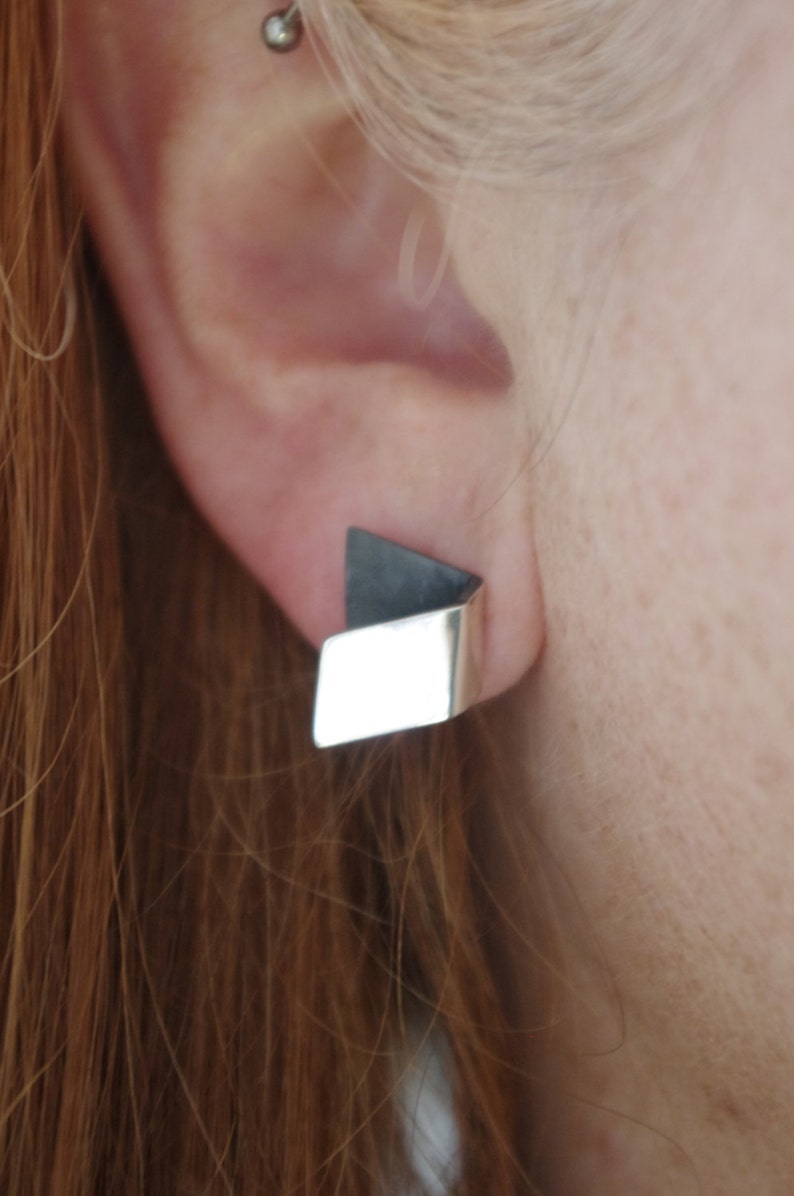 sterling silver earrings modern earrings,geometric earrings,unique Rectangle stud earrings,mixed metal earrings silvercopperblackbrass