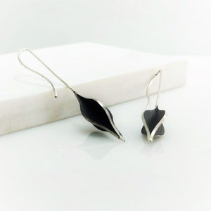 Flame form earrings, Geometric Sterling Silver Earrings, blackened silver, hook earrings, minimalist earrings,, structural, unique