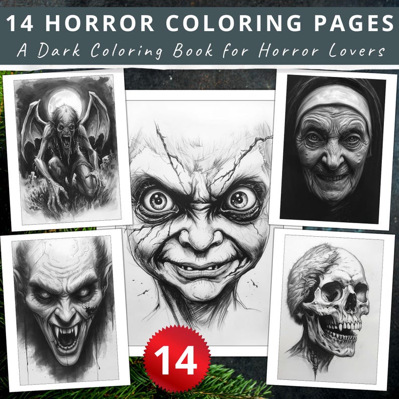 Horror Drawing.pdf Horror Adult Coloring Book – Gothic, Creepy Art (PDF Pattern) - Etsy