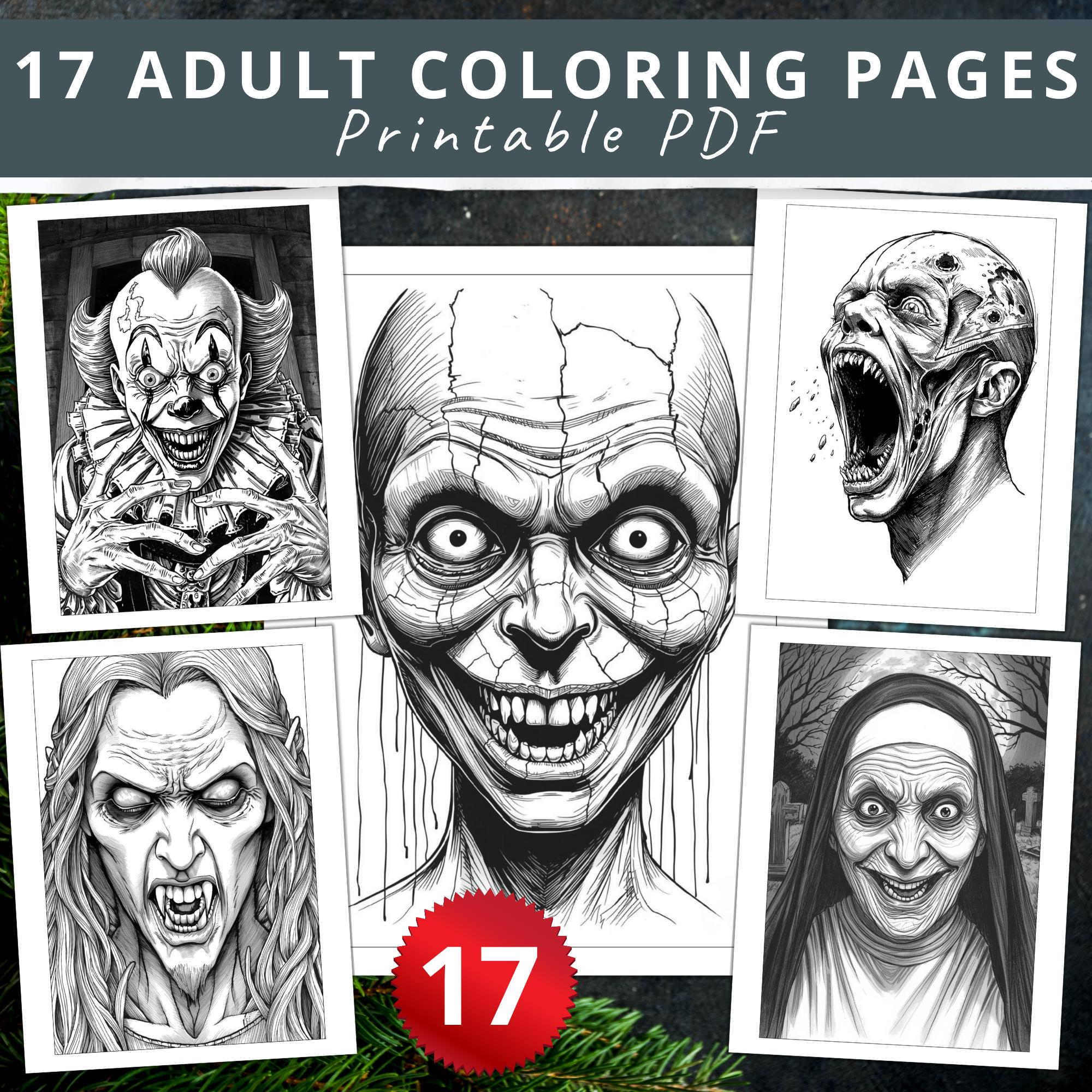 Horror Drawing.pdf Creepy Horror Coloring Book – Gothic Adult Grayscale Art (PDF Pattern ...