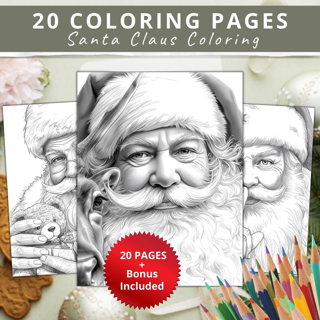 Realistic Santa Coloring Pages – 20 Detailed Christmas Sheets + Bonus ...