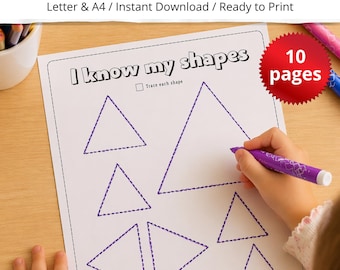 Preschool Shape Tracing Worksheets, Pre-K & Toddler Learning Activities, Printable Shapes for Kids, Homeschool PDF Download