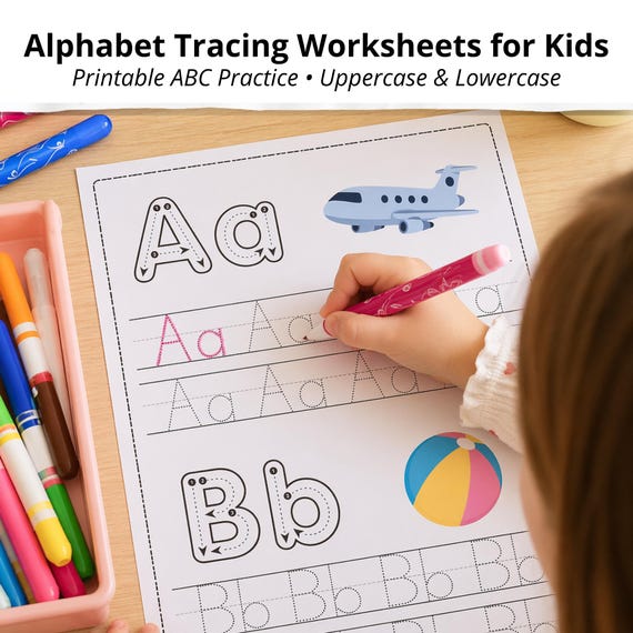 Alphabet Tracing Worksheets for Kids, ABC Writing Practice, Preschool & Kindergarten, Letter Tracing, Homeschool Printable PDF