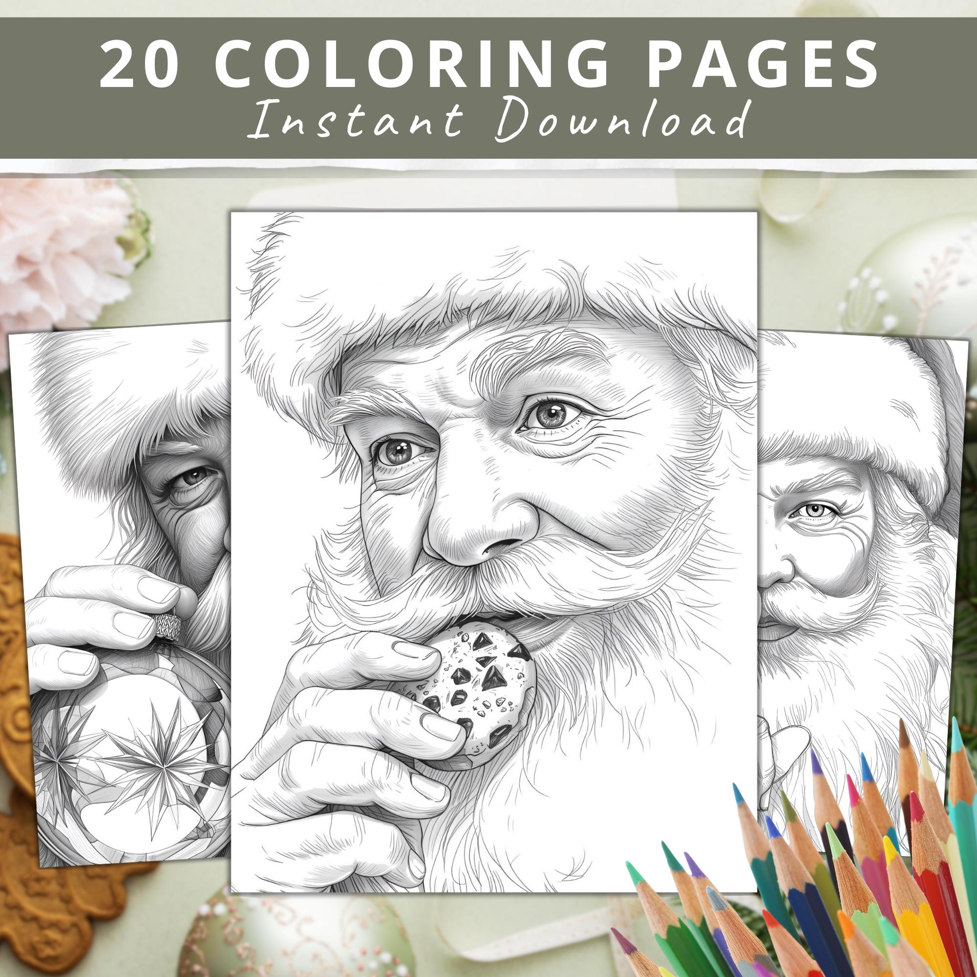 Realistic Santa Coloring Pages – 20 Detailed Christmas Sheets + Bonus ...