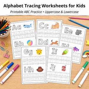 Alphabet Tracing Worksheets for Kids, ABC Writing Practice, Preschool & Kindergarten, Letter Tracing, Homeschool Printable PDF image 2