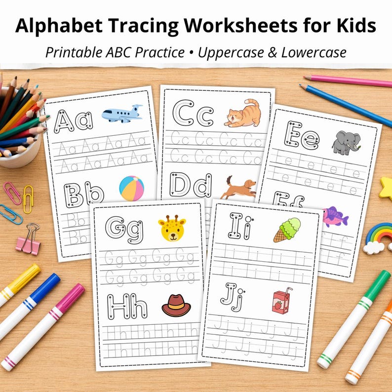 Alphabet Tracing Worksheets for Kids, ABC Writing Practice, Preschool & Kindergarten, Letter Tracing, Homeschool Printable PDF image 2