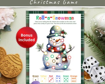 Roll a Snowman Christmas Candy Dice Game - Printable Holiday Activity
