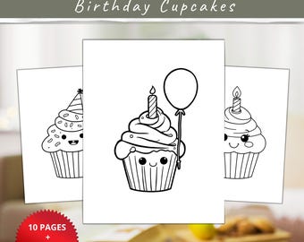 Kawaii Geburtstag Cupcake Malvorlagen | Kinder & Erwachsene (PDF)