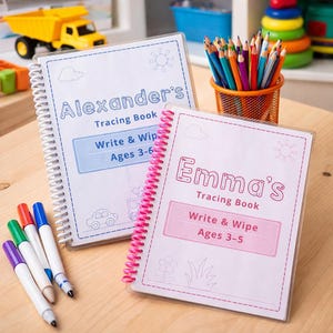 Personalized ABC Tracing Book, Name Writing Practice, Alphabet Workbook (Write & Wipe)