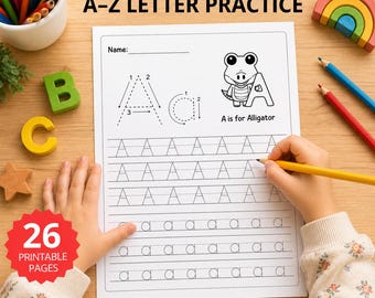 Alphabet Tracing Worksheets for Kids, ABC Writing Practice, Preschool & Kindergarten, Letter Tracing, Homeschool Printable PDF
