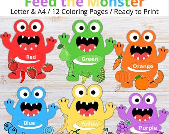 Monster Color Matching Game, Toddler Preschool Printable (PDF)