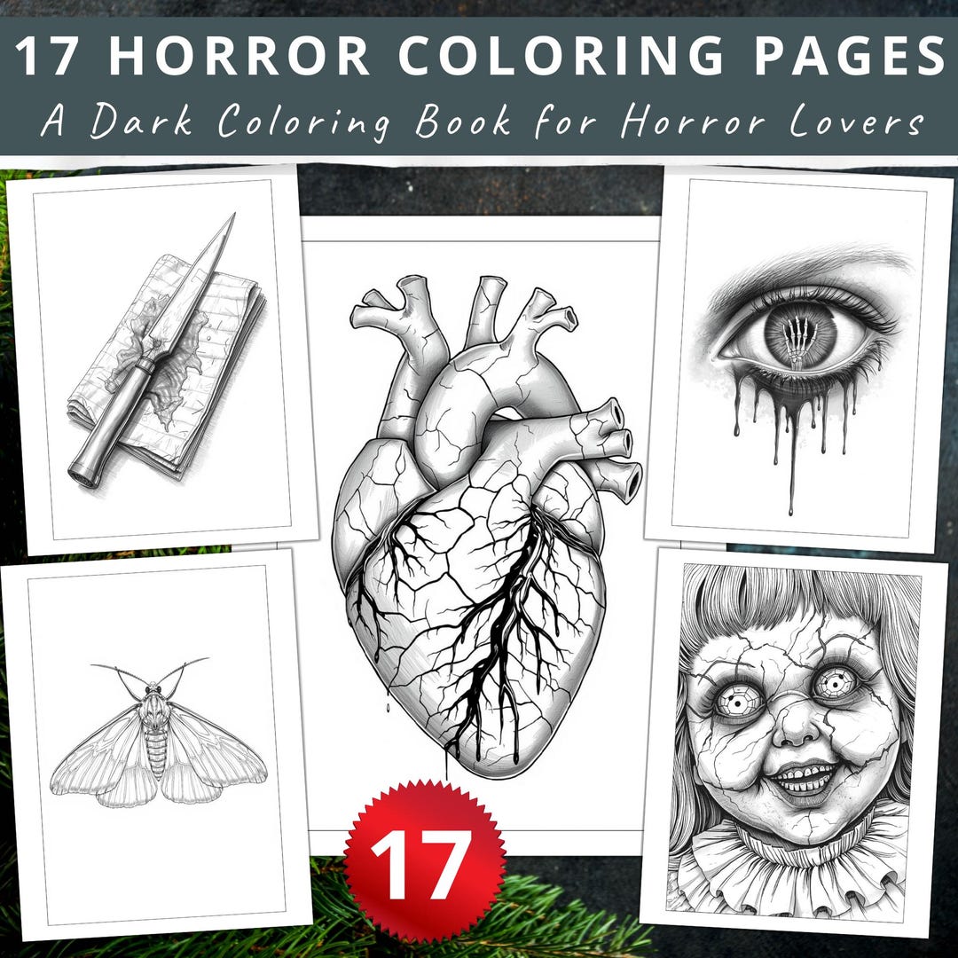 Creepy Horror Coloring Book – Gothic Adult Grayscale Art (PDF Pattern ...