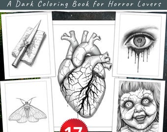 Creepy Horror Coloring Book – Gothic Adult Grayscale Art (PDF Pattern)
