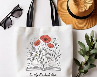 Floral Book Tote Bag - Bookish Era Polyester Accessory