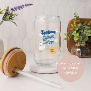 Serious Goose Juice l Glass Tumbler With Straw And Lid lCute Cup | Beer Can Glass | Iced Coffee Glass l Cute Glass Cup l Funny