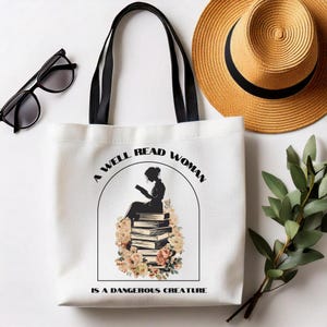 Floral Book Tote Bag: Literary Gift for Book Lovers