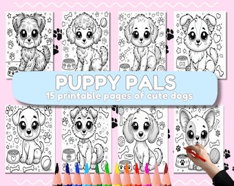 Adorable Pups Coloring Book - Instant Digital Download - 10 Cute Dog Designs - Educational Activity for Children