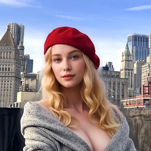 Red Beret Hat French Beret Wool Hat Beanie Women&#39;s Gift 1940s Fashion Slouchy Hat Warm Hat Women&#39;s Winter Hat Stocking Stuffer