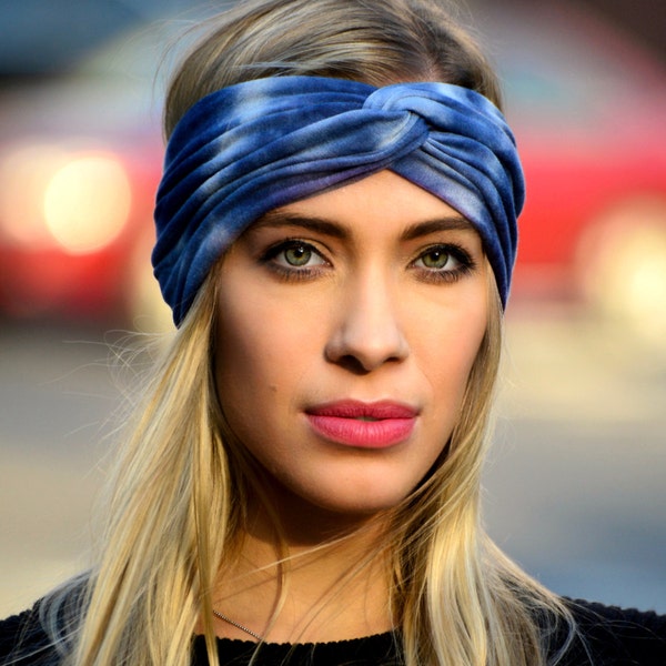 Tie-dye Turban Headband Women's Turban Headscarf Shibori Hair Wrap Boho Turban Headband Gift For Her Blue Headwrap