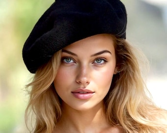 Black Wool Beret Hat: Women's French Style Knit Beret