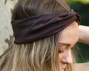 Leather Headband, Vegan Stretch Turban Headband, Festival Wear, Wide Headband, Faux Leather Soft Headband, Hair Scarf, Head-scarf Accessory