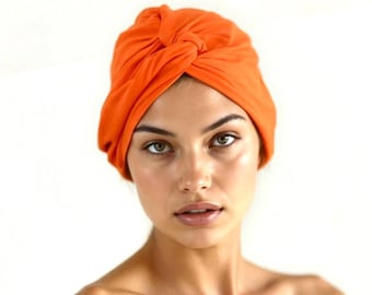 Orange Turban, No-Tie Chemo Cap