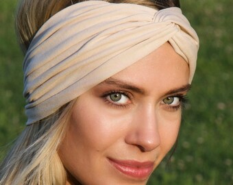 Hippie Turban M #1503 Cream Turban Ivory Hair Band Off-White Turban Headband Ivory Turban
