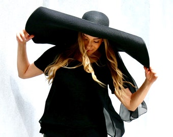 Oversized Brim Hat, Wide Brimmed Black Hat, Women's Boho Fashion  Accessories, 12 Inch Sun Hat, Summer Hat, Giant Beach Hat, Extra Large Brim  - Etsy