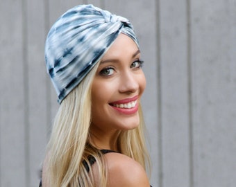 Tie-dye Shibori Turban, Hair Accessory Chemo Hat, Hair Covering, Chemo Turban, Retro Accessory, Stretch Turban, Head Scarf, No Tie Turban