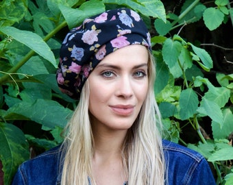 Beret Hat, Floral Summer Hat, Black Beret, Spring Fashion, Spring Accessory, Women's Beret Hat, Hair Loss Hat