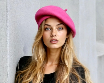 Pink Wool Knit Beret