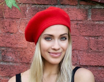 Boina de lana roja: Gorro de punto estilo europeo