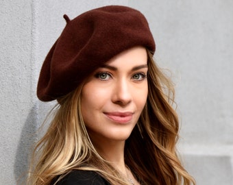 Boho Style Beret, Slouchy Hat, Women's Soft Hat, Packable Hat, Fall Accessories, Brown Beret, Men's Beret, Hat For Men, Men's Winter Hat