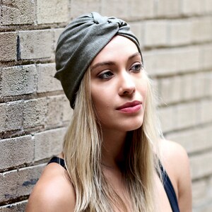 Taupe Turban Hat, Jersey Chemo Cap