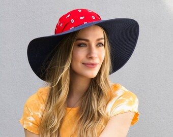 Straw Hat, Summer Hat For Women, Women's Paisley Bandana Sun Hat, 4 Inch Brim Sun Hat, Women's Beach Hat, Spring Fashion, Spring Accessories